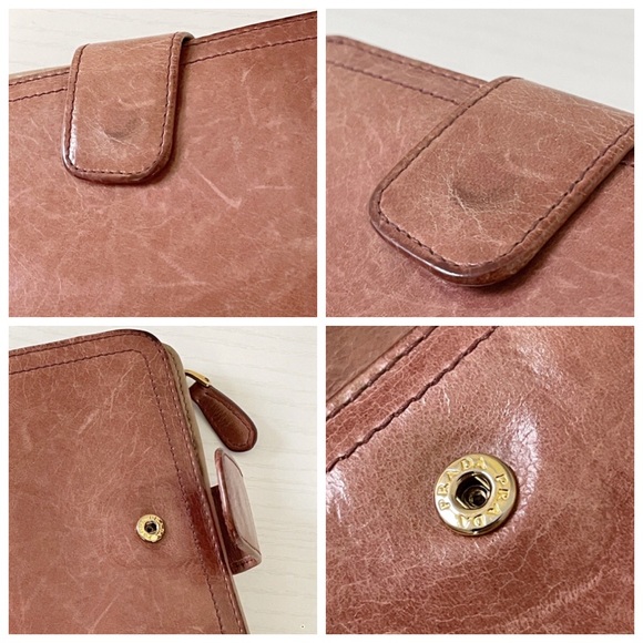 Prada pink glace calf leather medium compact French wallet - Picture 6 of 10